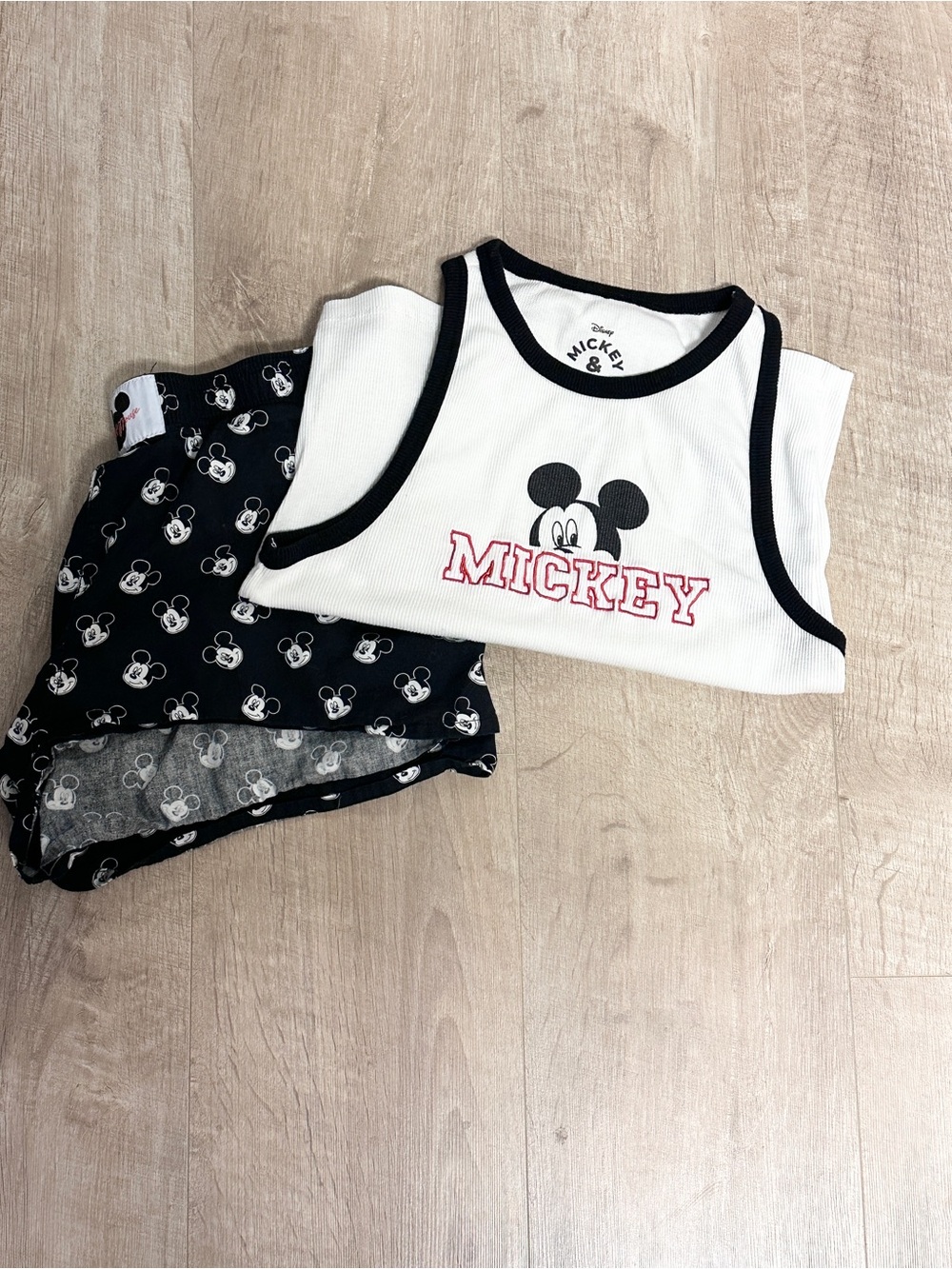 Aeropostale White & Black Mickey Tank and Shorts Sleep Set